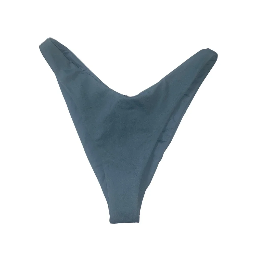 L*Space Bitsy Cut Bikini Bottom‎ Slate Gray Ribbed Textured Swimsuit S Small USA